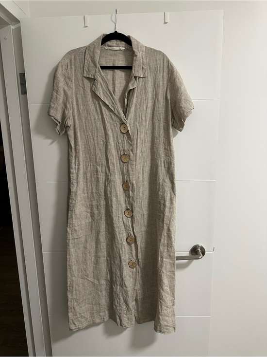 Maruca Novelo Dresses & Skirts - Maruca Novelo Linen Midi Dress with Wooden Buttons